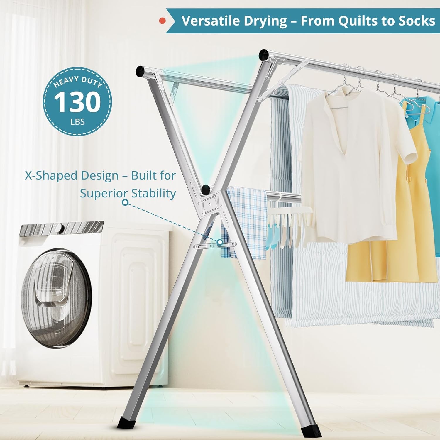 79 Inch Foldable Laundry Rack Outdoor Indoor Heavy Duty