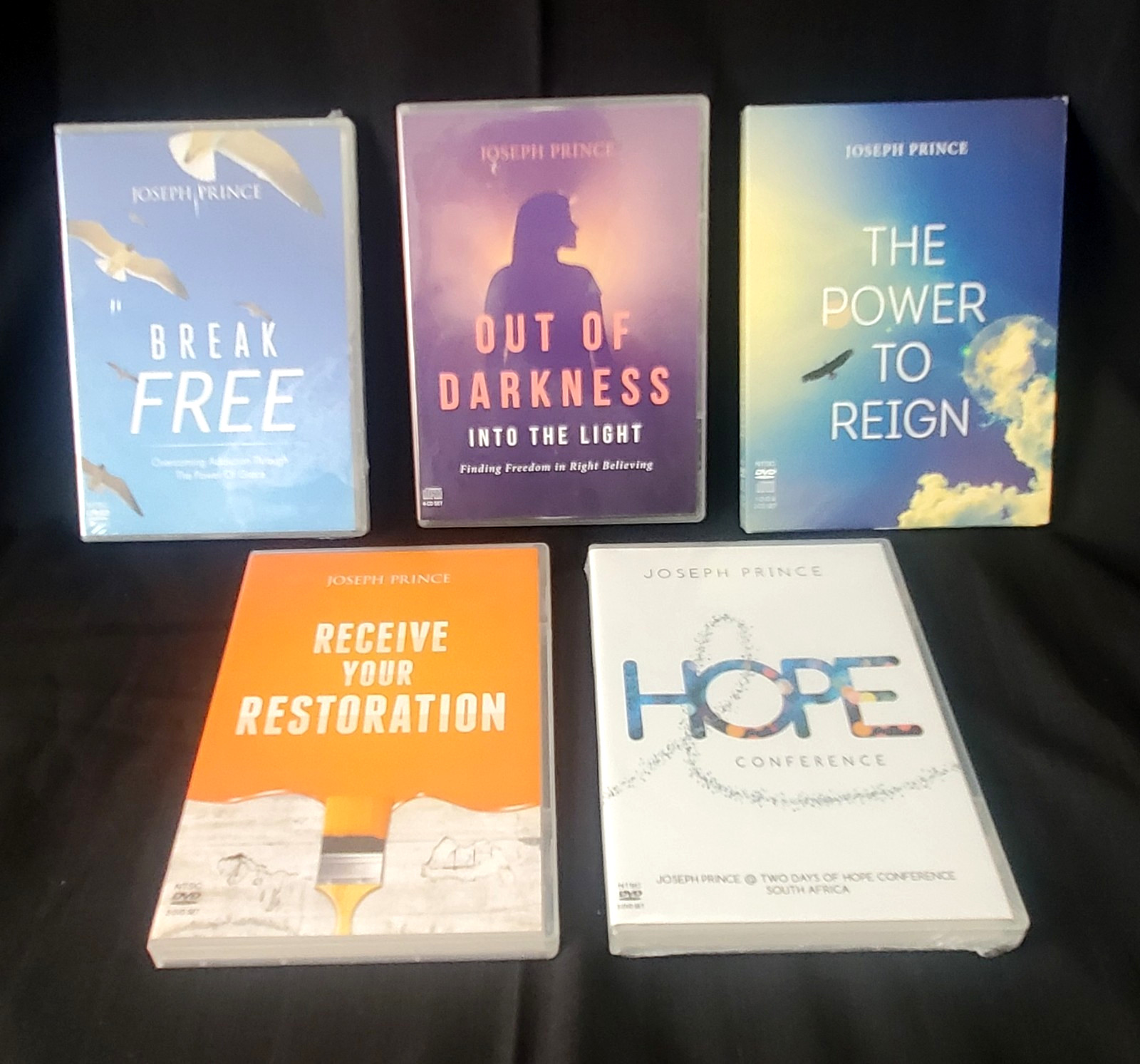 JOSEPH PRINCE 5-LOT DVD/CD:  POWER TO REIGN/OUT OF DARKNESS/BREAK FREE/RECEIVE +
