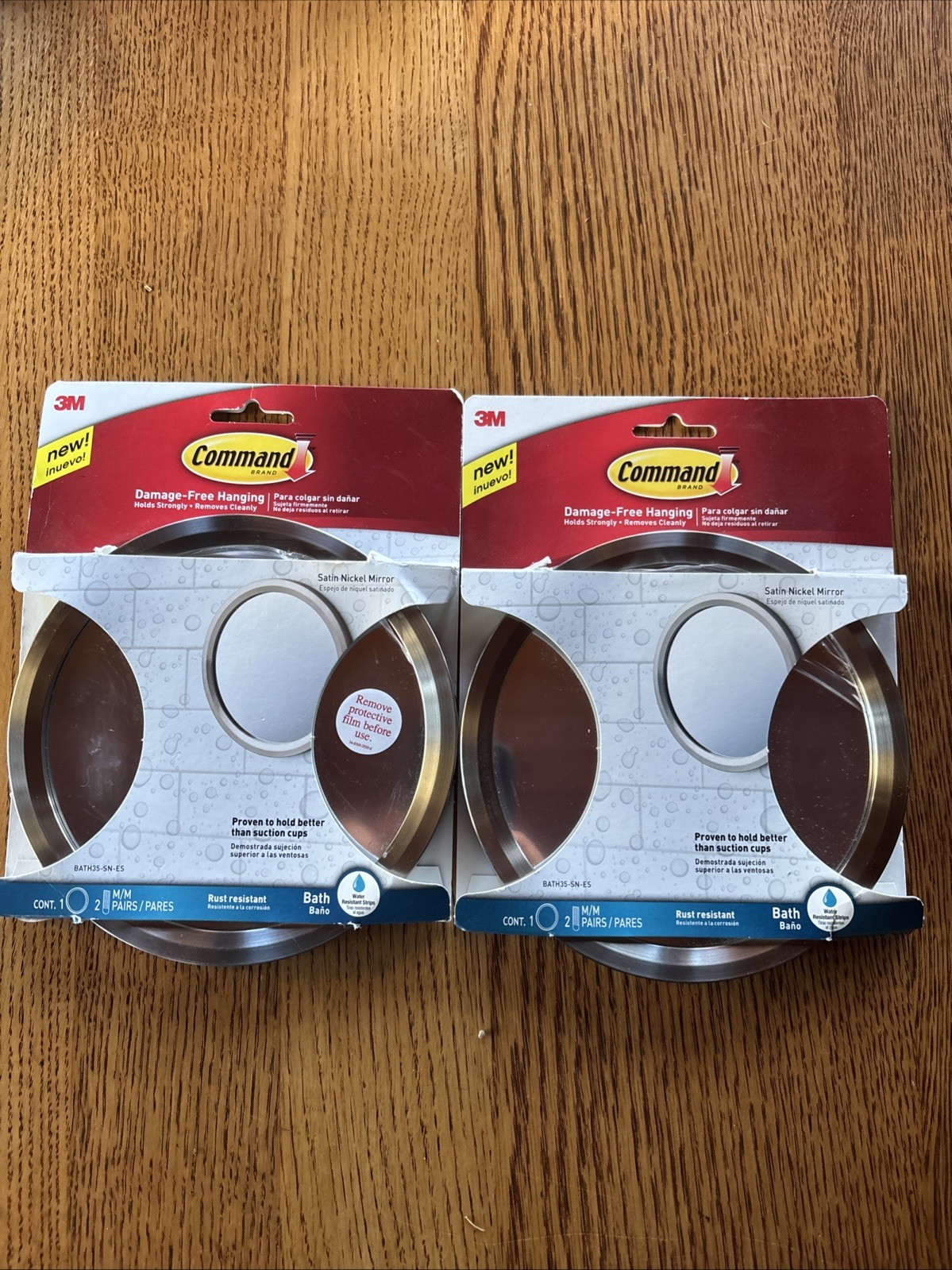 Command Bath Mirror Wall Mount Satin Nickel 68x68 Shaving Accessory 1 Pack