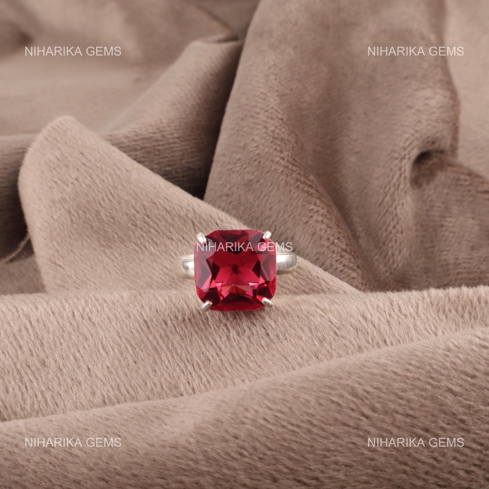 Cushion Natural Pink Tourmaline 925 Sterling Silver Mother Solitaire Trendy Ring