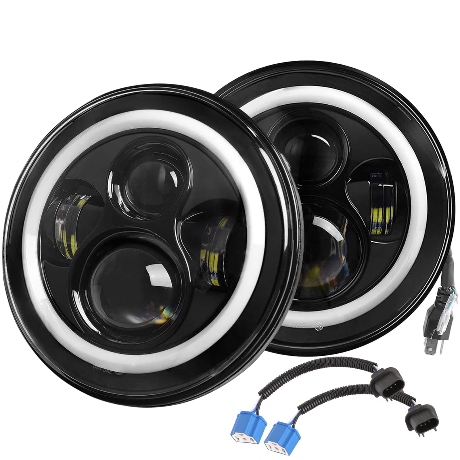 Round LED Headlights with Halo – 2PCS 7 Inch 6000LM Headlamp for Jeep Wran