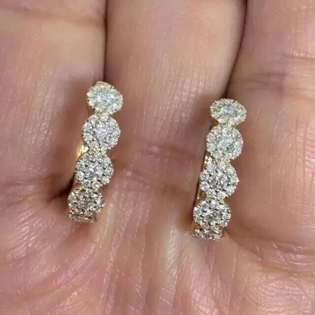 Round Cut Lab Created Diamond Engagement Gift Earring In 14K Yellow Gold Finish