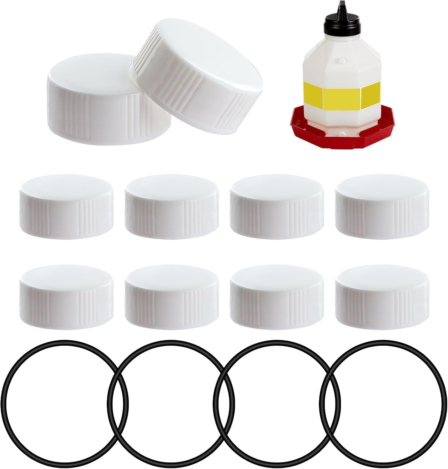 Plastic Poultry Waterer Replacement Parts Kit - 10 Caps & 4 O-Rings, Compatible