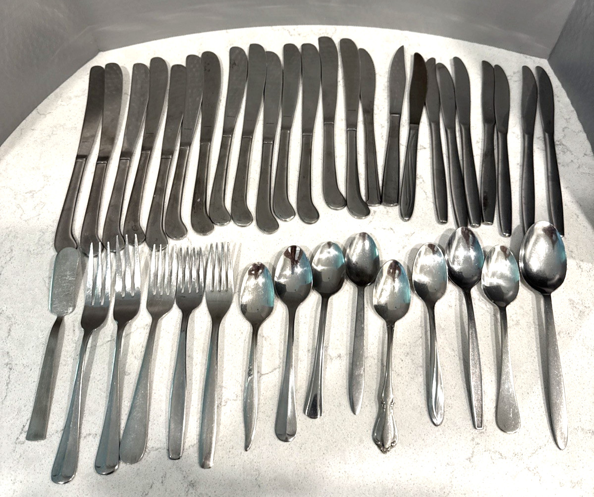 Mixed Lot and Patterns Stainless Steel Flatware Lot of 39 READ