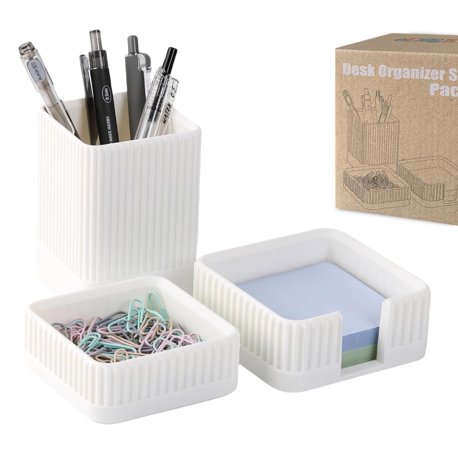 Aesthetic Desk Organizers and Set of 3 with Pen Holder,Paperclip Holder,Stick...