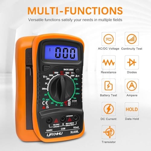 Digital Multimeter Voltmeter Battery Voltage Multi Tester Orange＆Black