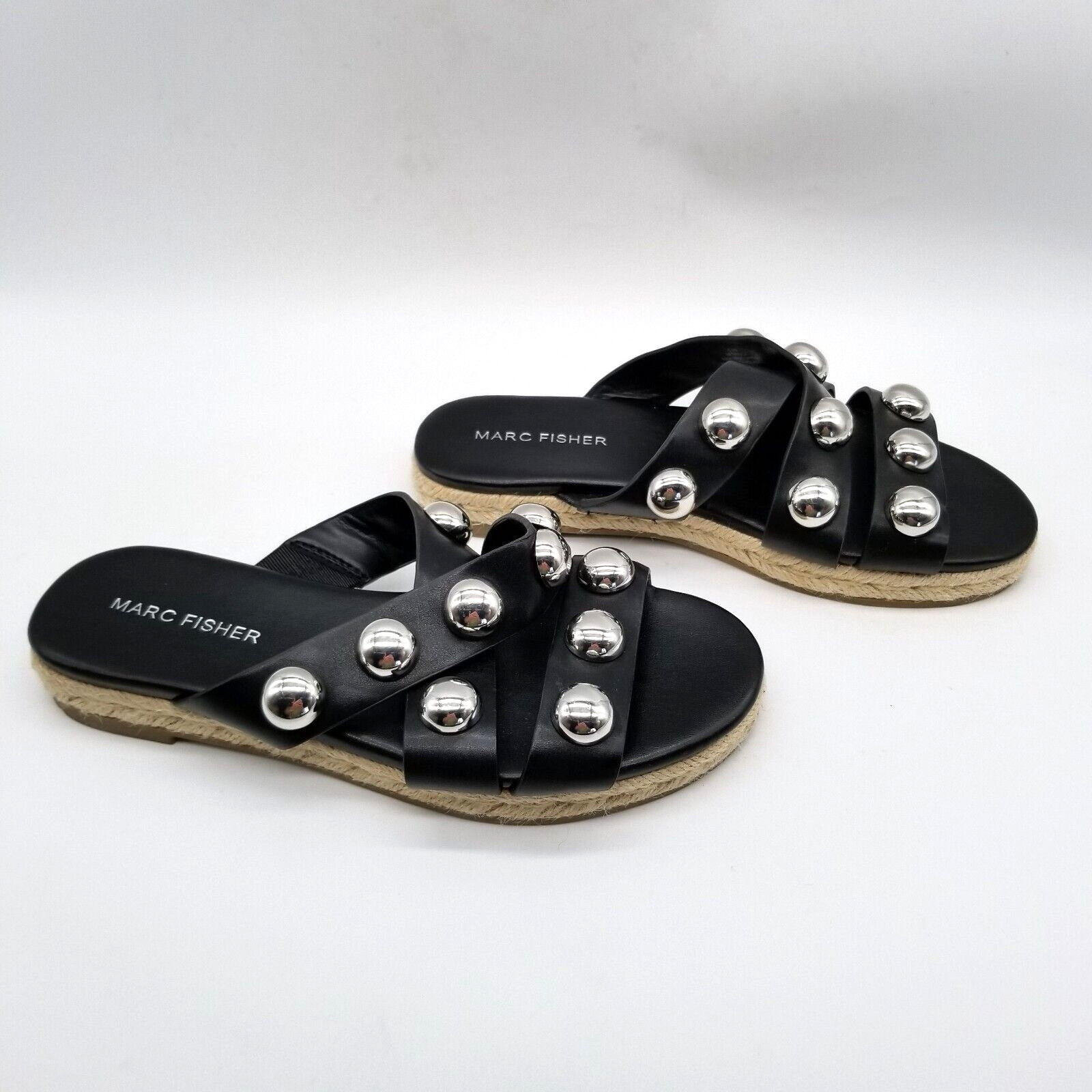 Marc Fisher Prisca Ball Stud Slide Sandals Women Black Size 6.5 M