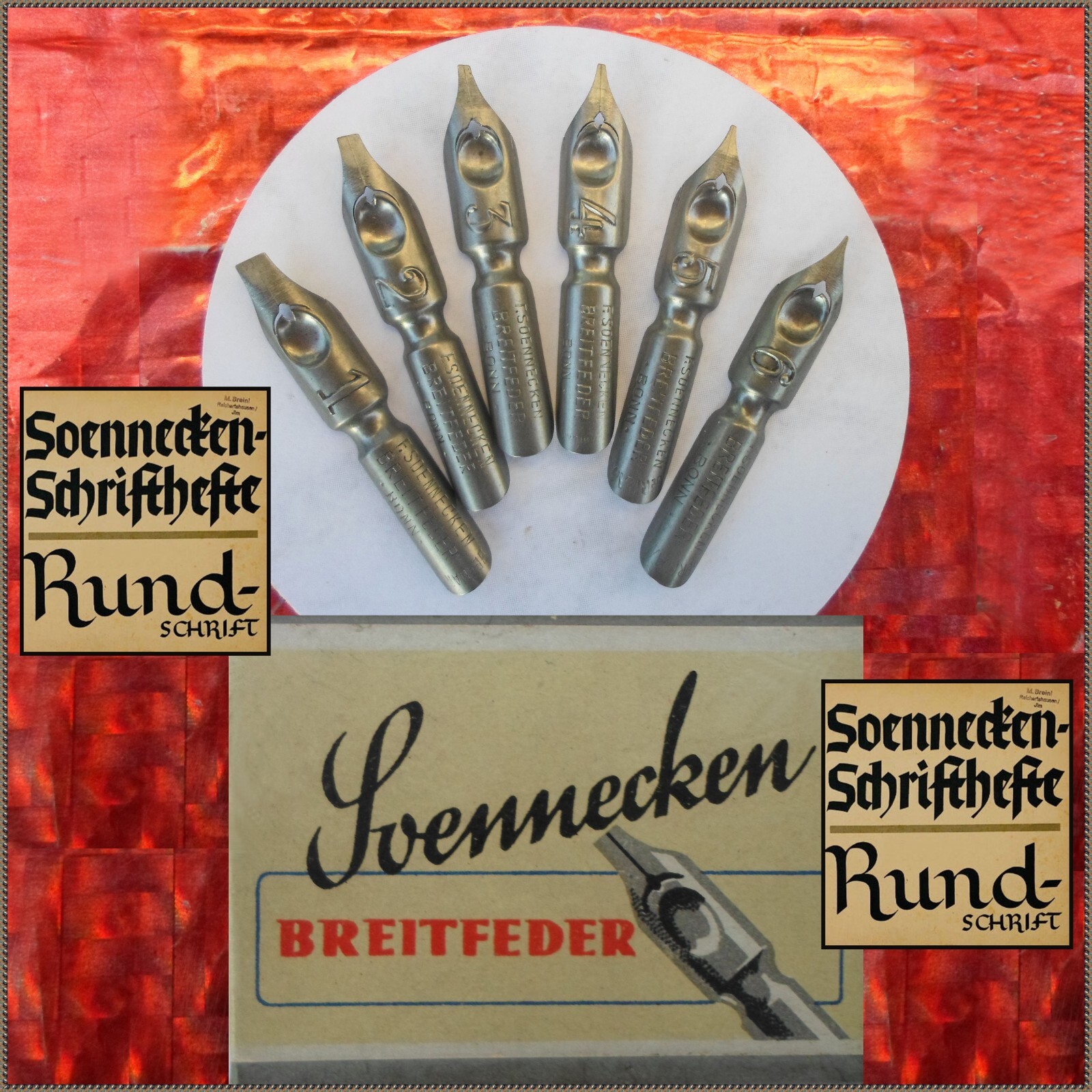 A collection of 6 Soennecken Breitfeder nibs