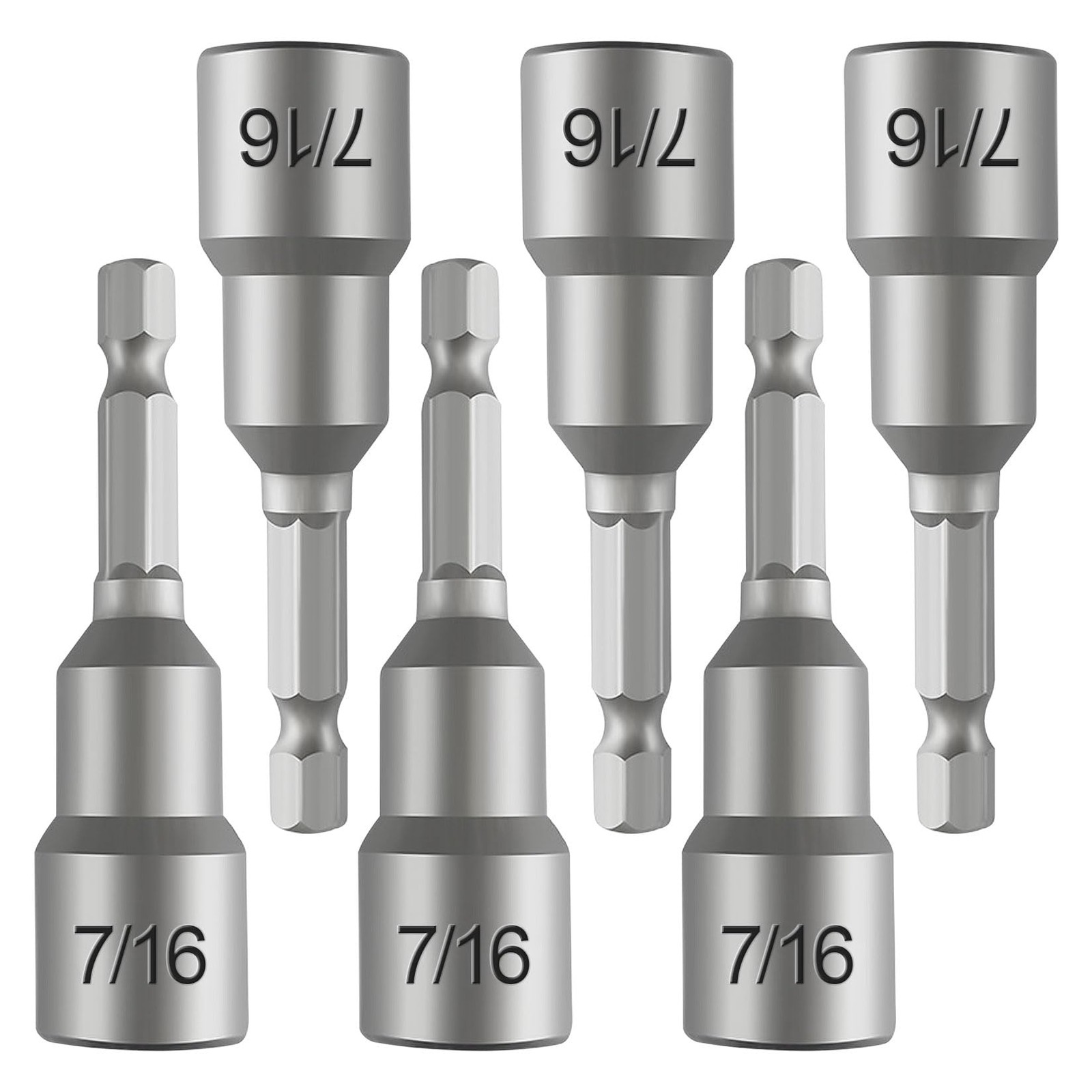 6-Pc 7/16" Magnetic Nut Driver Bits – 65mm (2.5") Impact Ready Bits, Cr-V Ste...