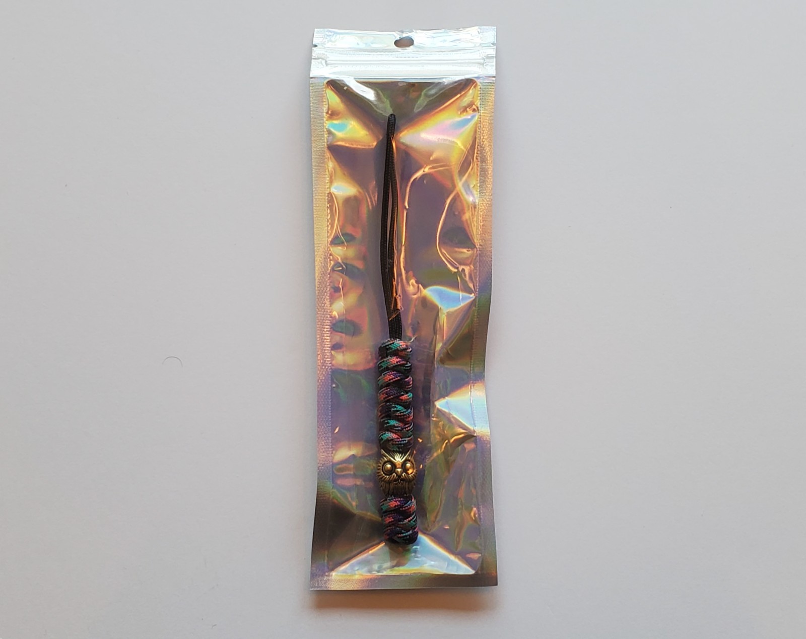 Knife Lanyard 550 Paracord Owl Brass Bead UV Reactive Pink Black & Teal USA Made