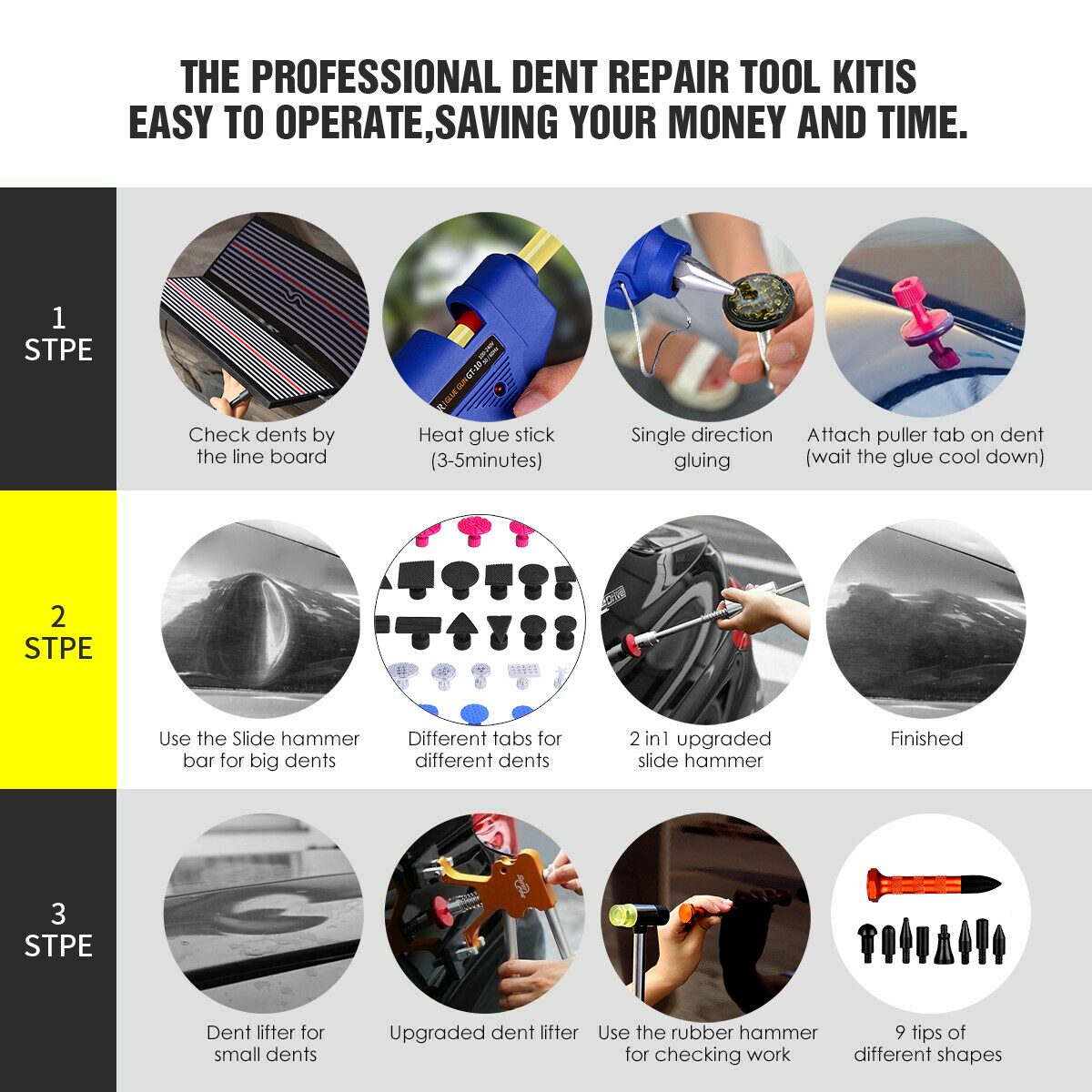 Paintless Car Dent Repair Kit Puller Removal Kit Hail Damage Remover Puller Tool