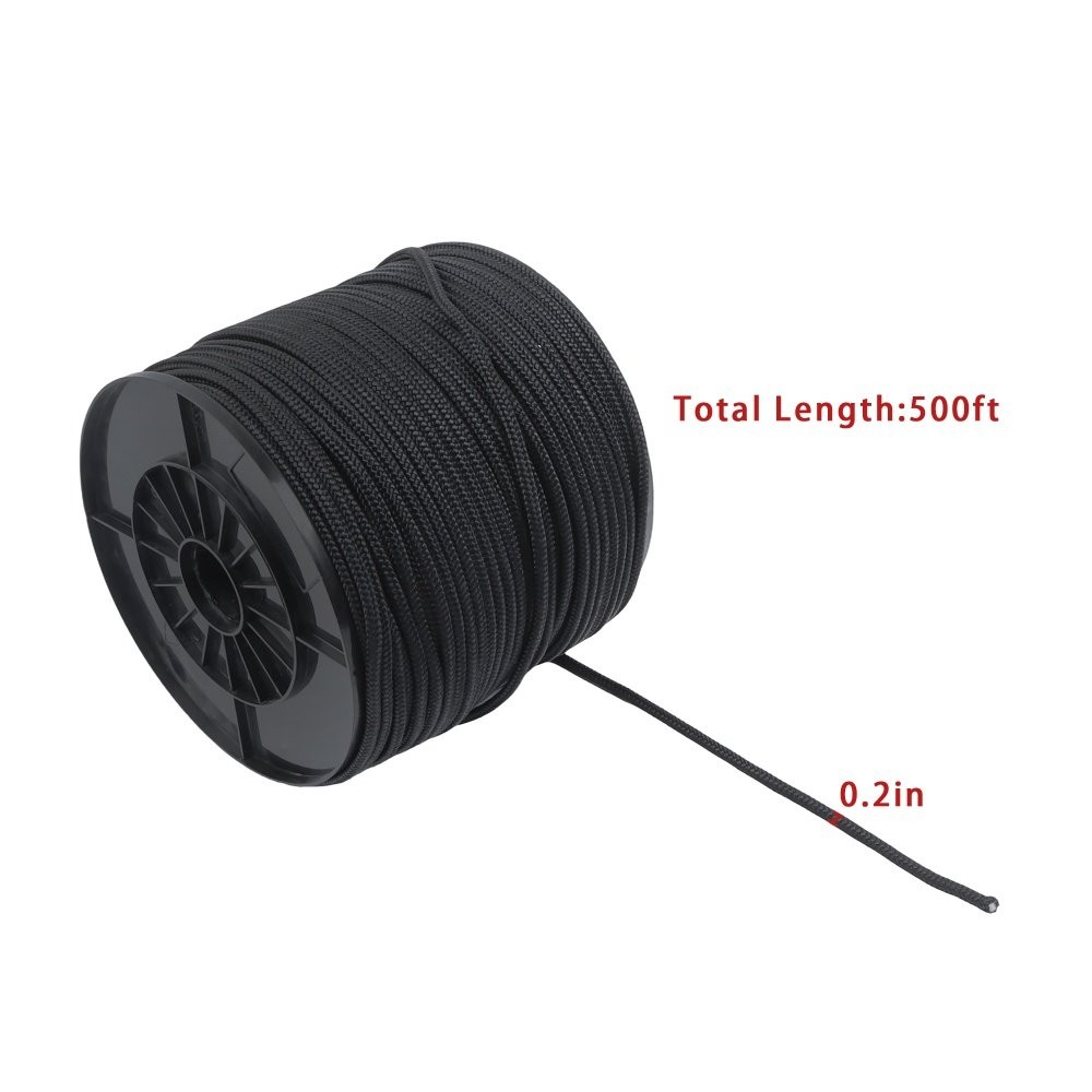 Black Nylon Solid Braid Rope Abrasion Resistance Low Stretch Dyeable Industrial
