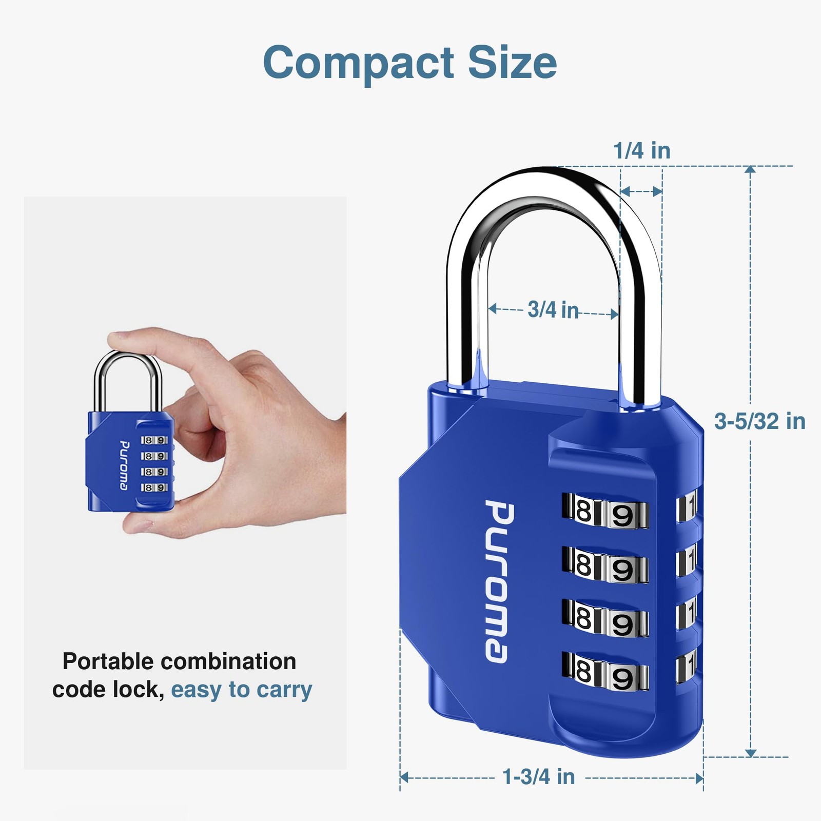 Puroma 1 Pack Combination Lock for Locker 4 Digit Outdoor Medium, Blue