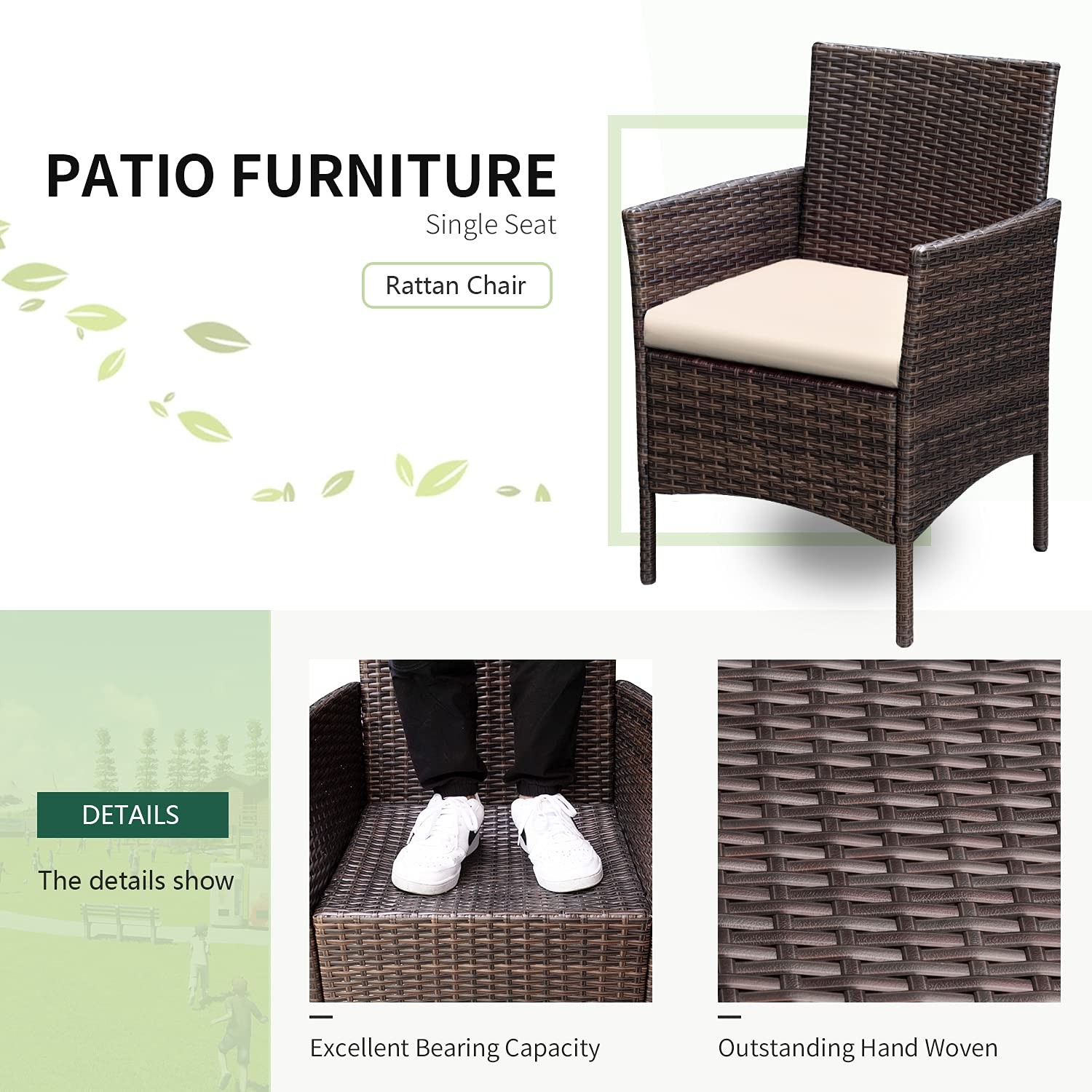 Greesum 3 Pieces Patio Furniture Sets 26.6x12.1x19.3 inches, Brown and Beige
