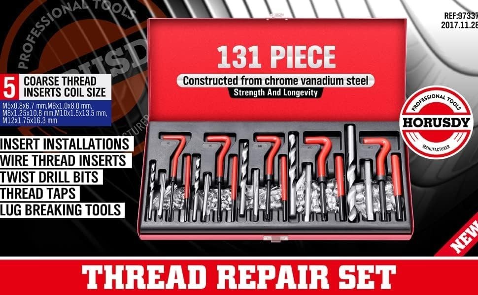 Metric Helicoil Thread Repair Kit 131pc HSS Tools for Engine Spark Plug