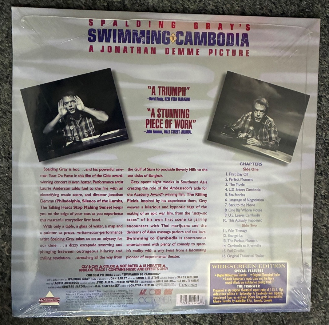 SWIMMING to CAMBODIA Spalding Gray RaRe WideScreen Laserdisc Edition EUC