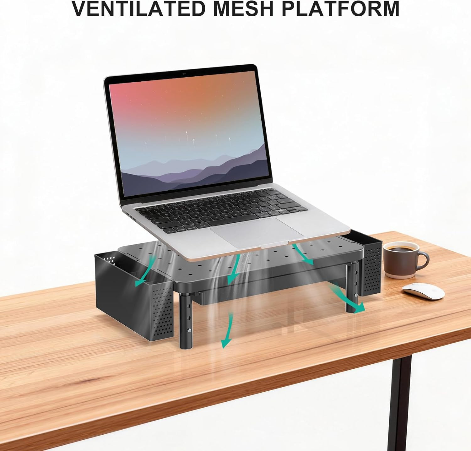 Computer Monitor Stand with Storage, Desk Organizer with Drawer and Pen Holder,
