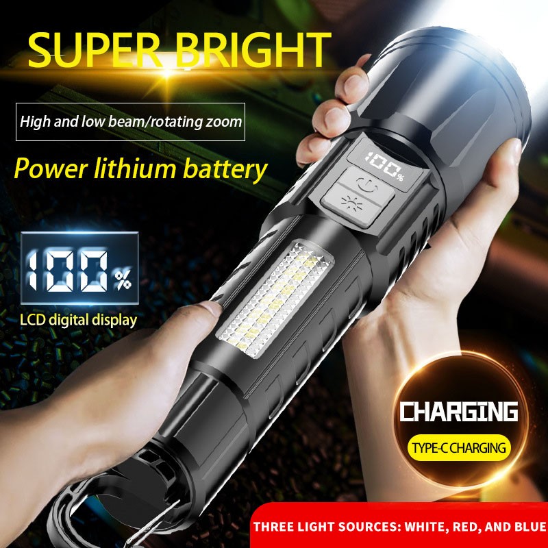 Super Bright Zoomable LED Flashlight,3 modes, Dual-button independent control
