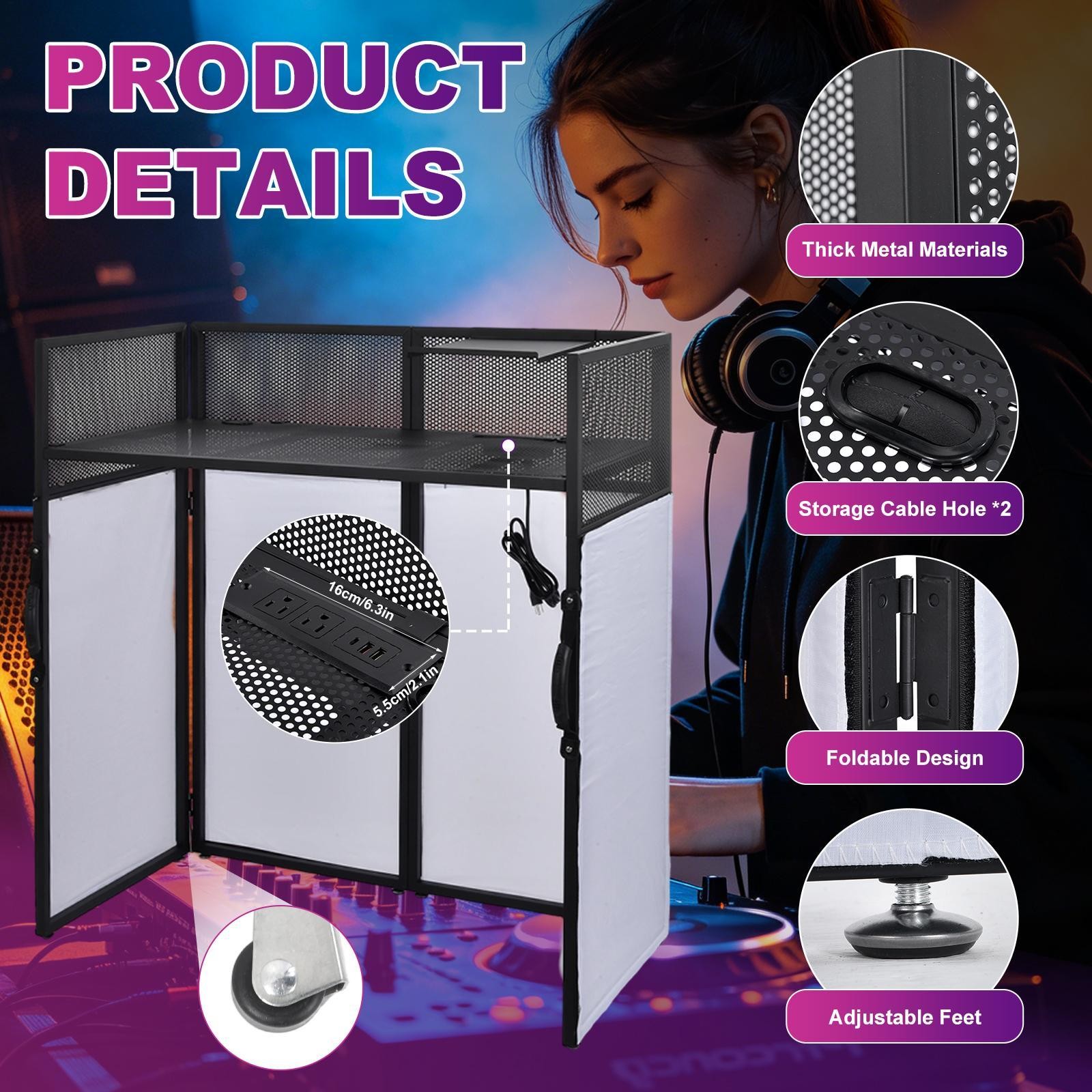 DJ Table Stand Adjustable Booth Facade W/Travel Bag Scrims + Built in Flat Table