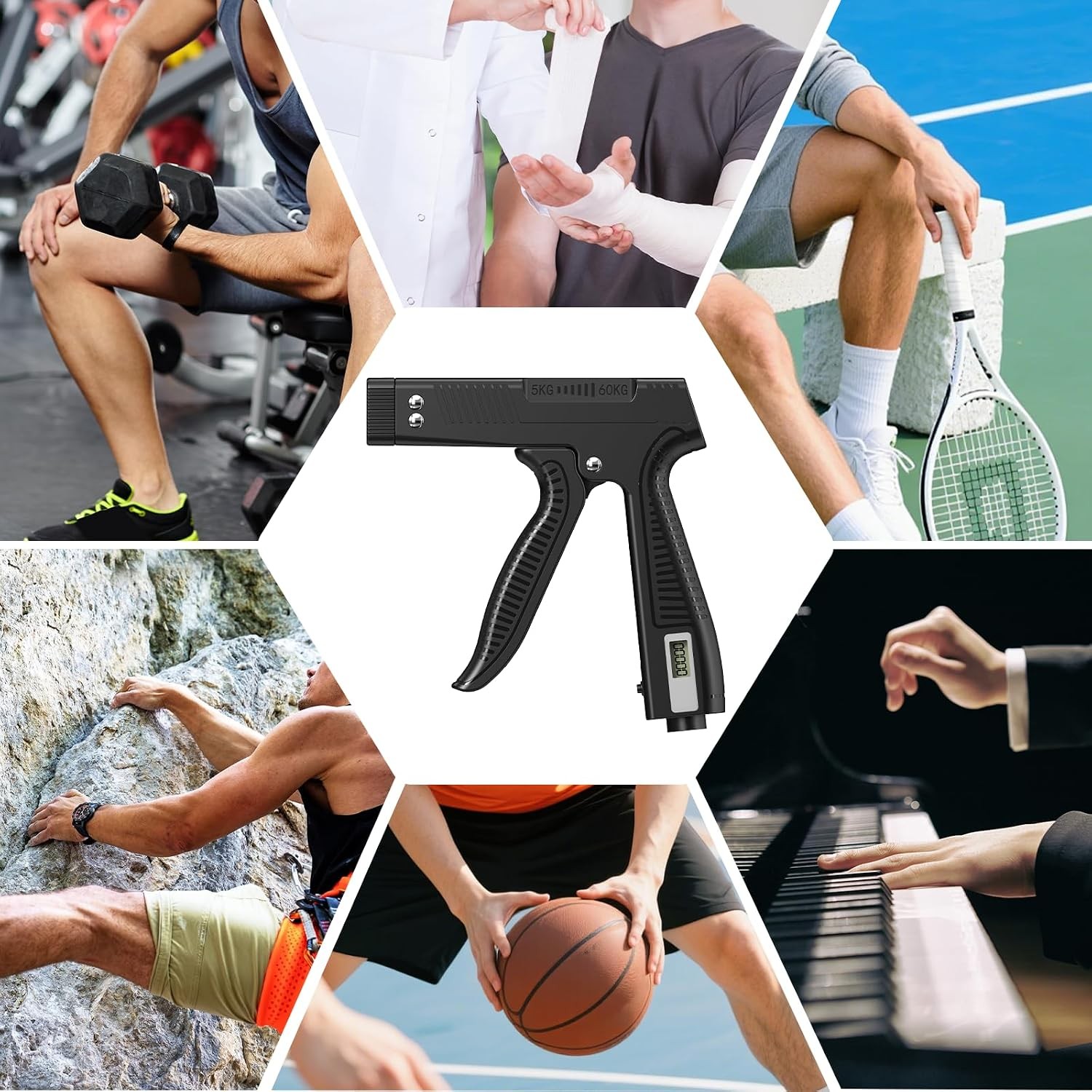 Grip Strength Trainer with Finger Exerciser, Digital Counter Adjustable Hand