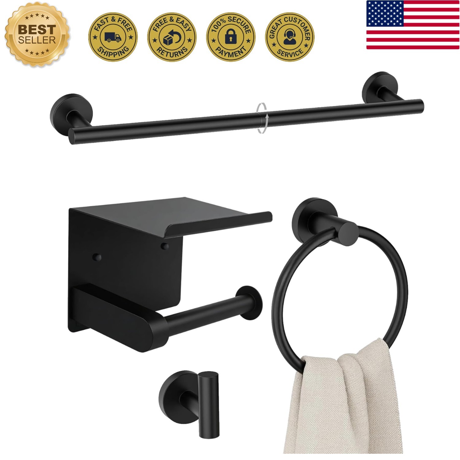 4-Pieces Wall Mount Bathroom Accessories Bathroom Hardware Set,23.6 Inch Stai...