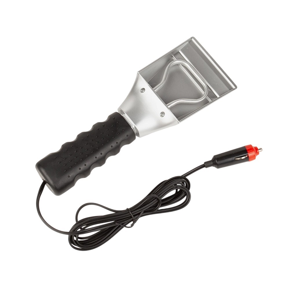 Heated ice scraper tool for windshield snow removal and winter car care