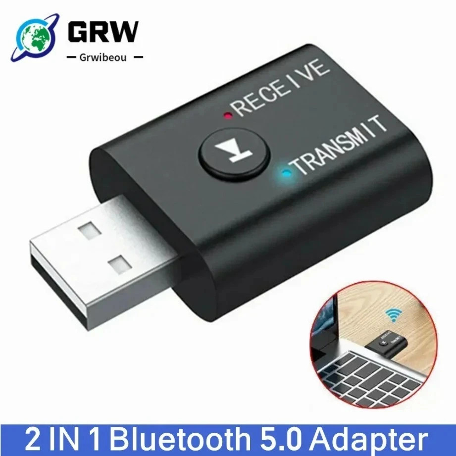 USB Bluetooth 5.0 Adapter 2in1 Transmitter Receiver 3.5mm AUX for PC TV