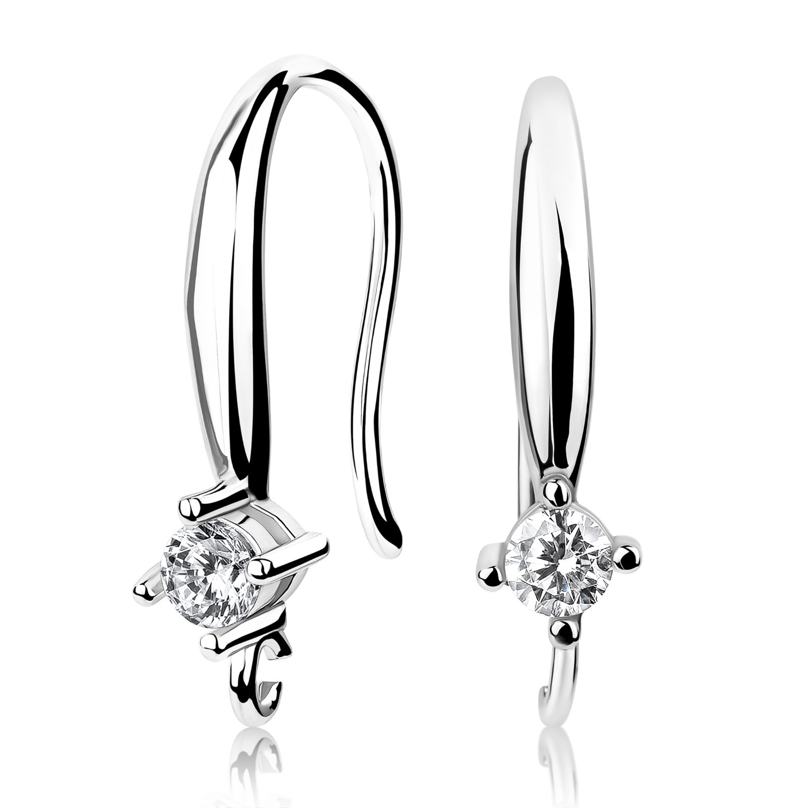 Earring Hooks – 1 Pair 925 Sterling Silver with Cubic Zirconia Element