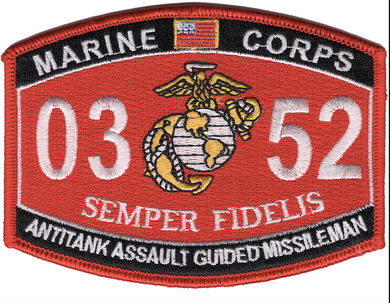 4.5" MARINE CORPS MOS  0352 ANTITANK ASSAULT GUIDED MISSILEMAN EMBROIDERED PATCH