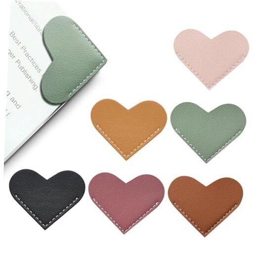 Leather Heart Bookmarks -  6 Pieces Cute Corner Page Book Marks for Heart（6pcs）