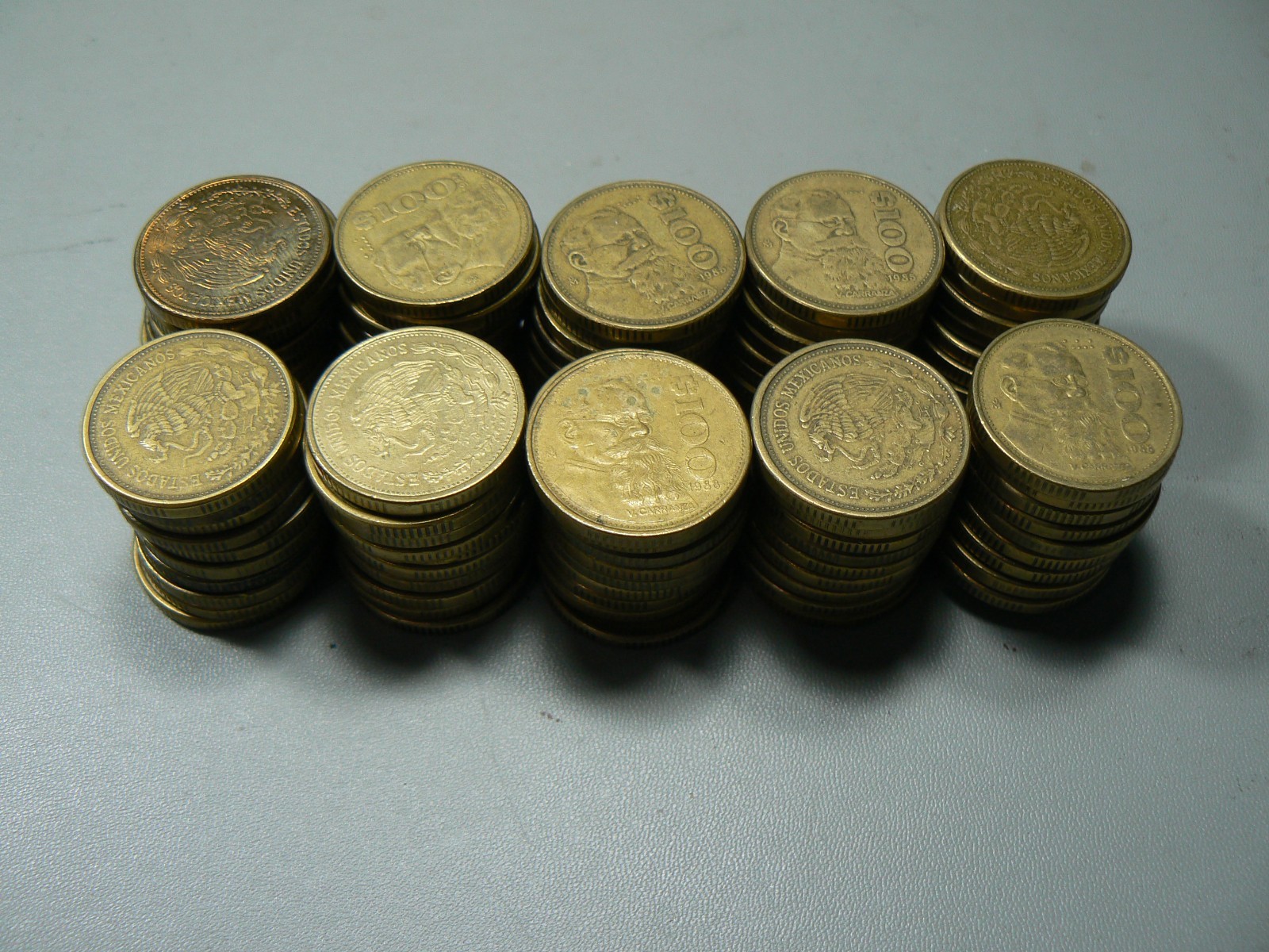 Lot of 100 x Mexico 100 Pesos Coins 1980s