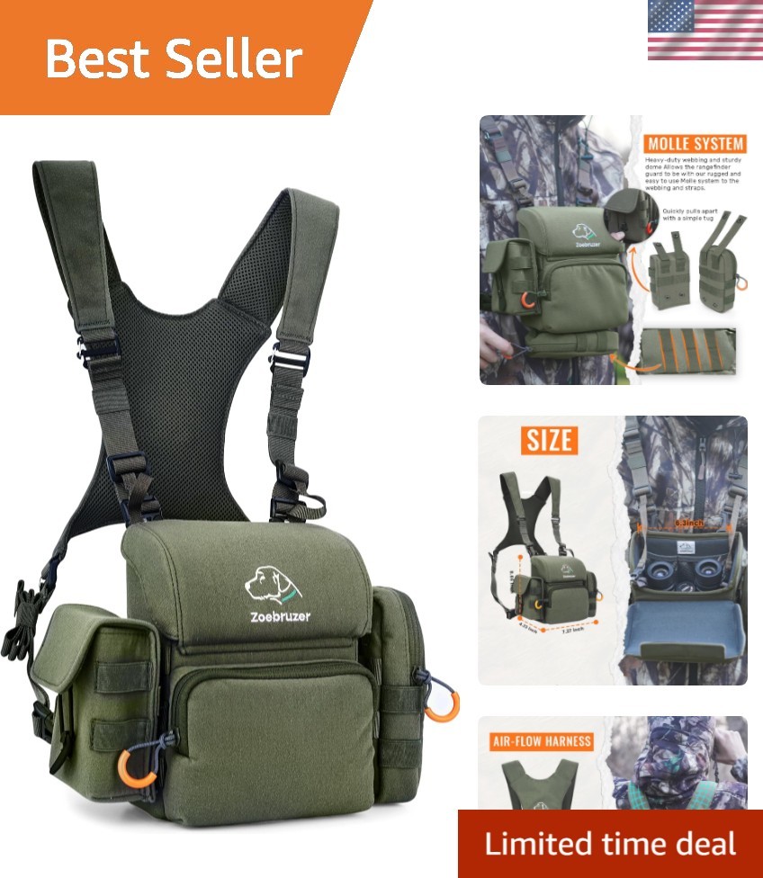 Binocular Harness Chest Pack, Bino Harness Bag with Rangefinder Pouch & Rain ...