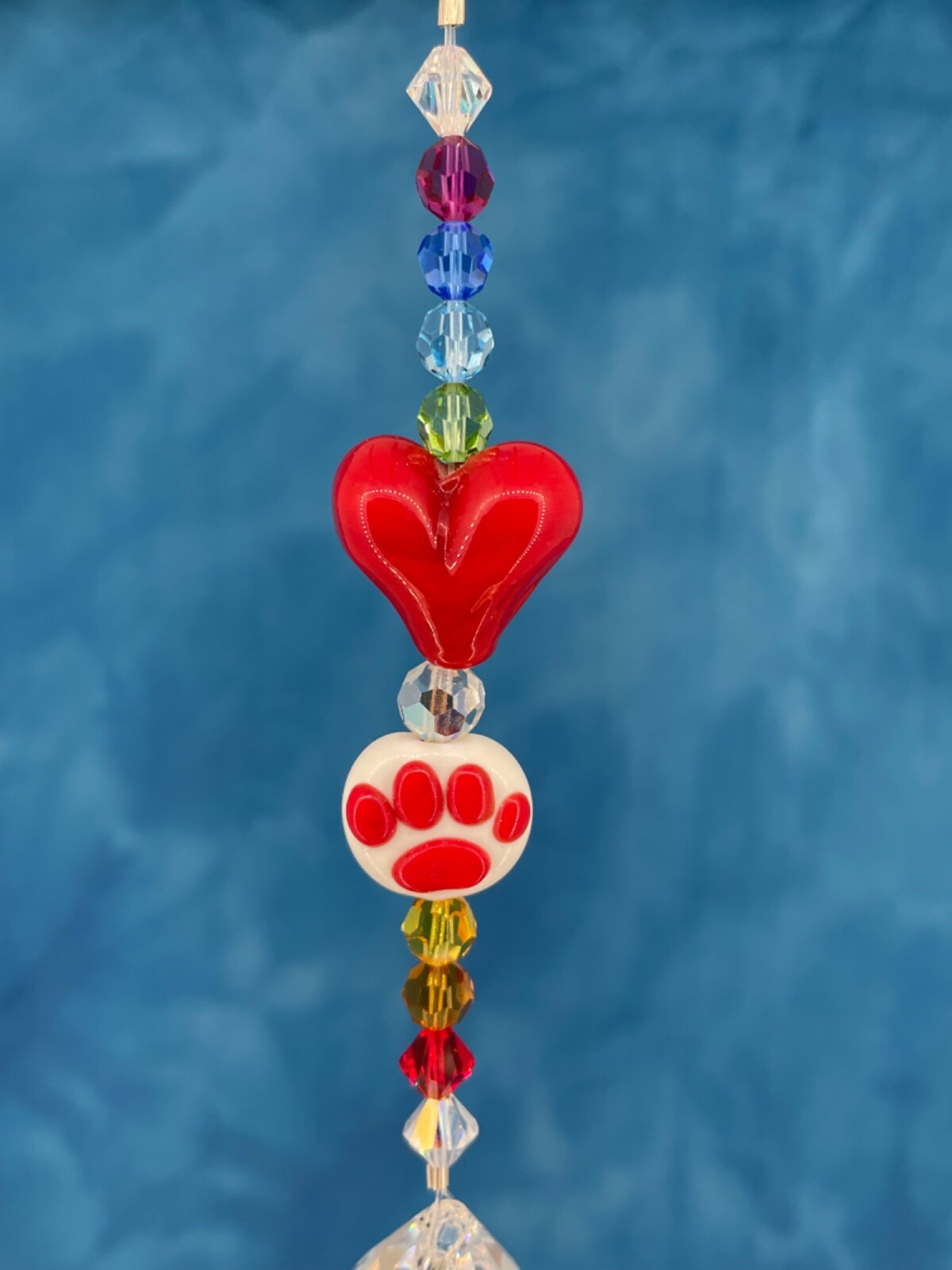 RED HEART Suncatcher Car Charm Made with  Swarovski Crystals 5.5”Paw Sun Catcher