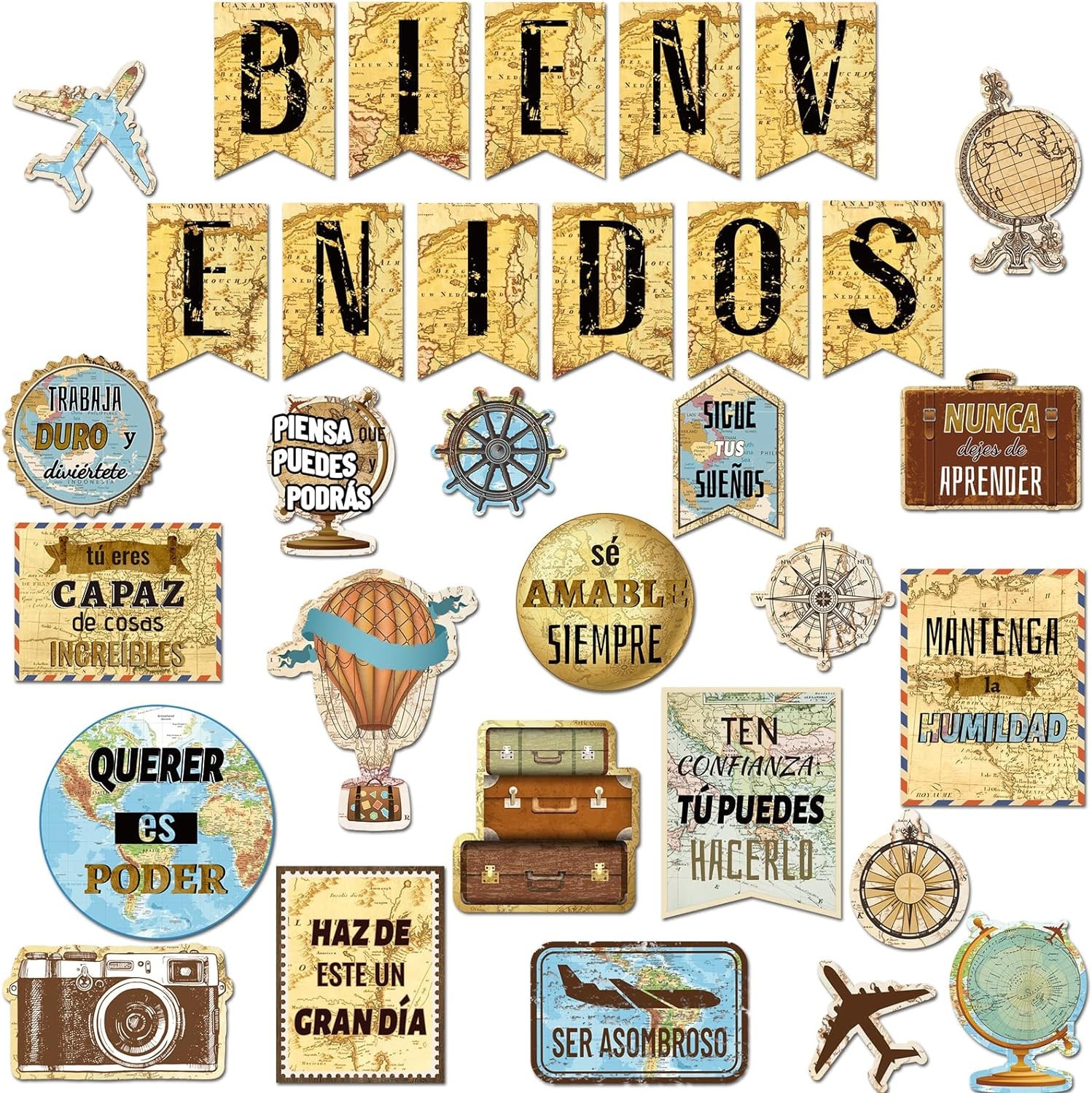 32 Pcs Spanish Classroom Decorations Map Travel Bienvenidos Spanish Inspirationa
