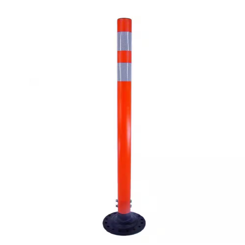 36 In. Orange round Delineator Post and Base with High-Intensity White Band