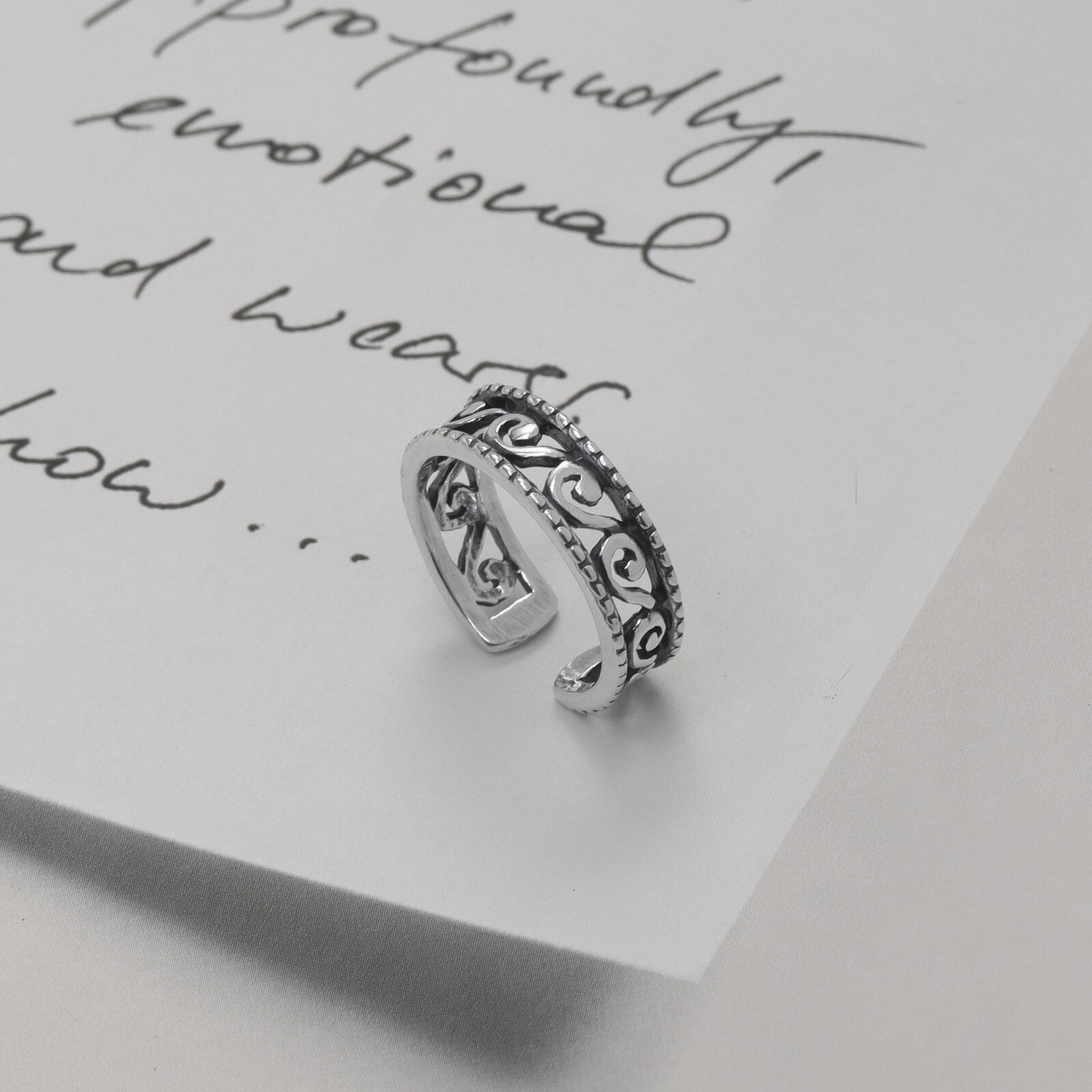 Real 925 Sterling Silver Antique Swirl Design Open Adjustable ToeRing for Women