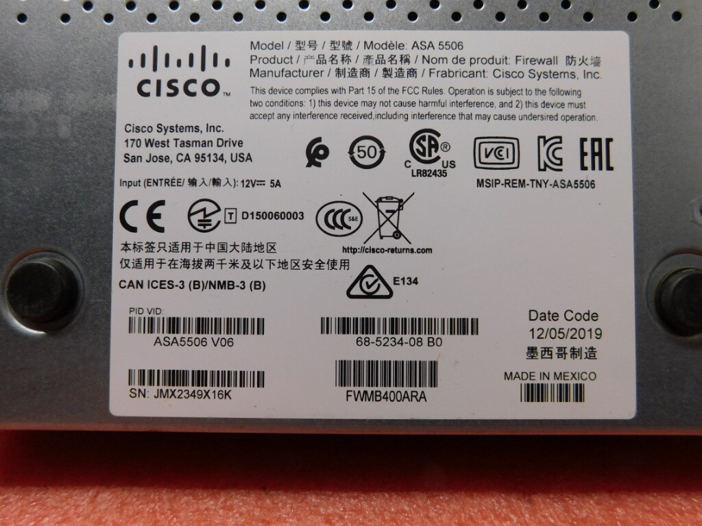 CISCO ASA 5506-X Firewall - Model ASA5506 V06