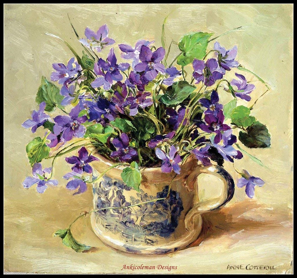 Chart Needlework Crafts - Counted Cross Stitch Patterns - Purple Violets
