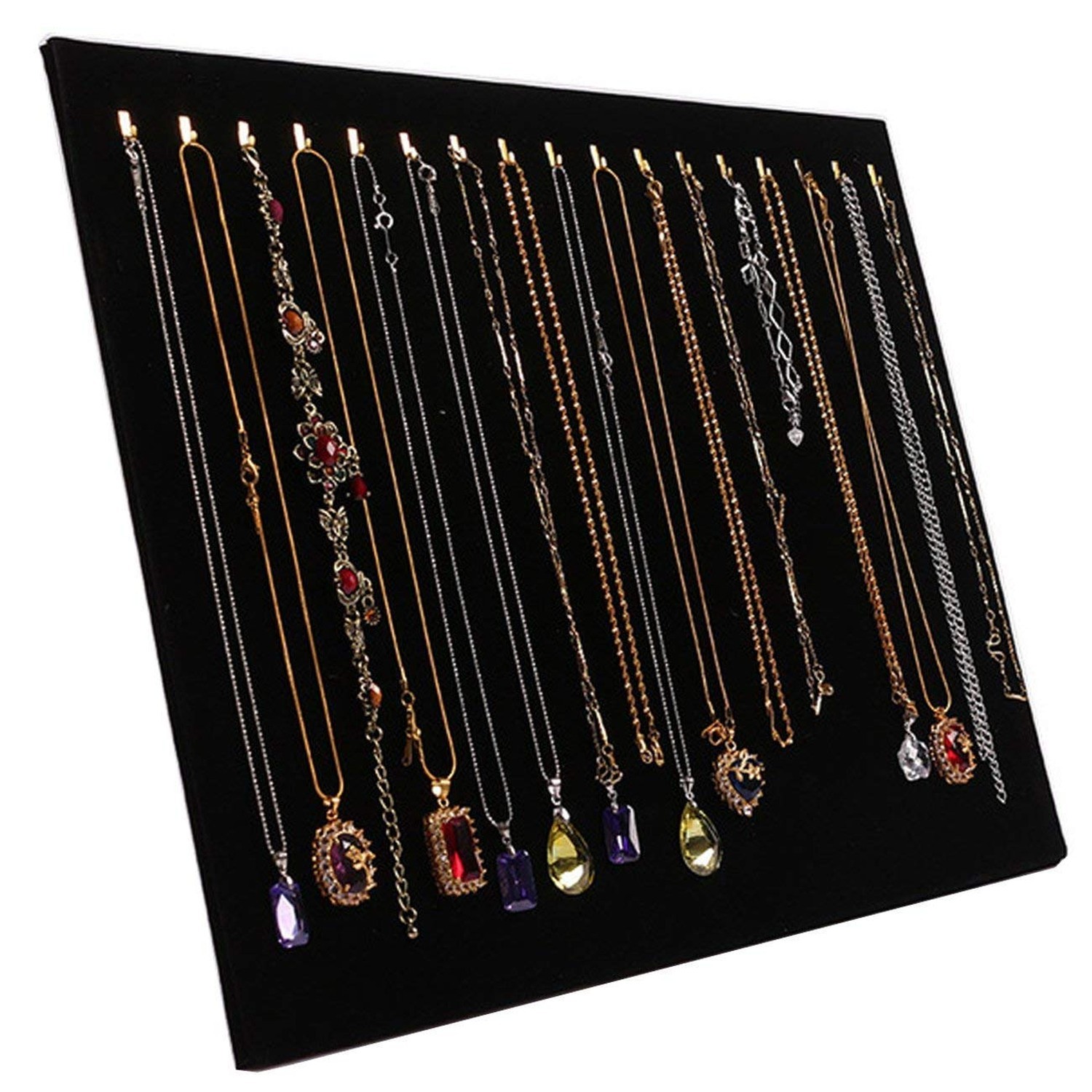Necklace Display Jewelry Tray Organizer Pad Showcase Display Case 17 Hooks