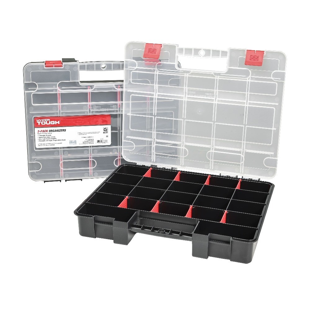 Stackable Plastic Storage Box with 8 Adjustable Dividers 2-Pack Organizer