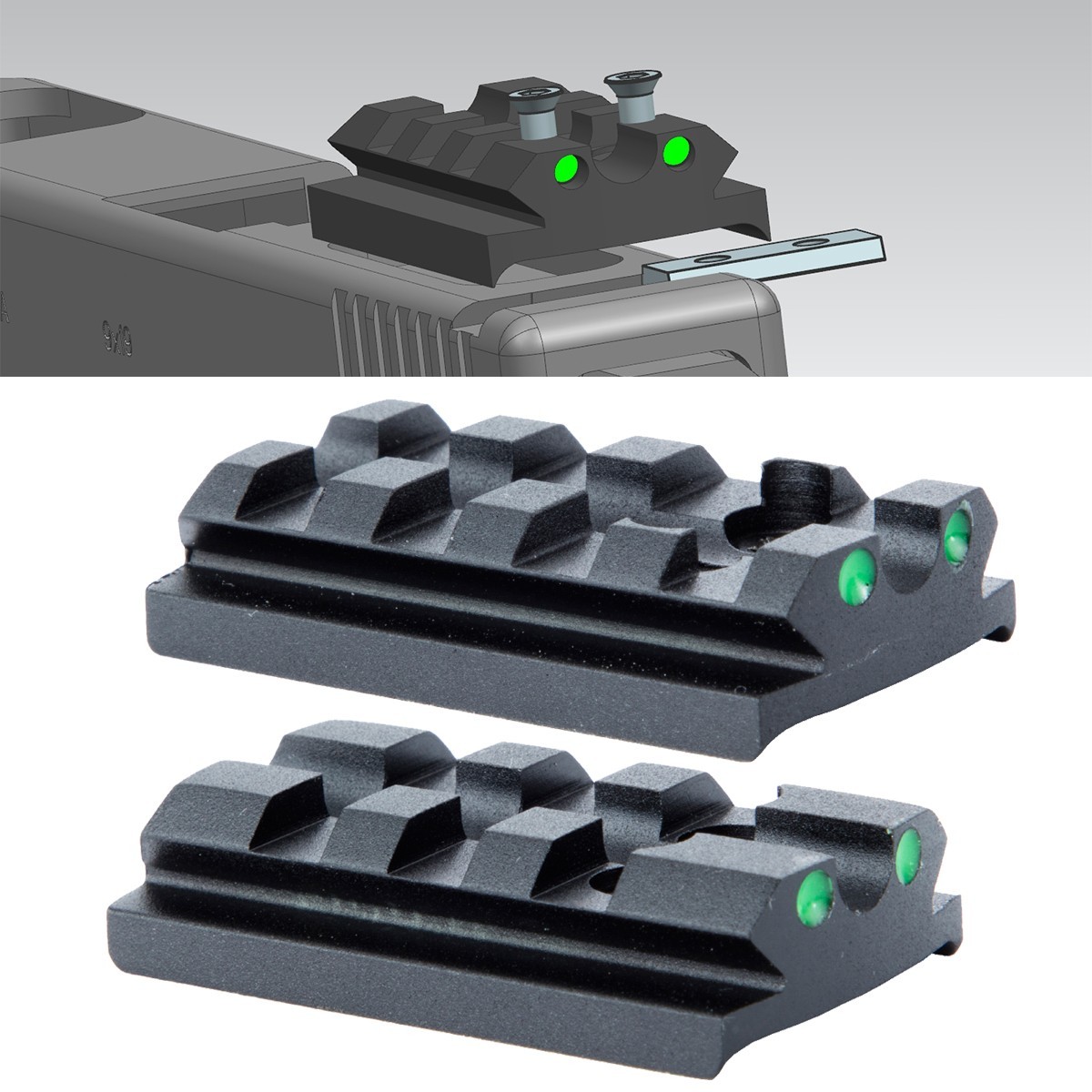 3/4 slot Picatinny Rail Sight Mount Plate Fits Glock 17 19 22 23 26 27 34 Pistol