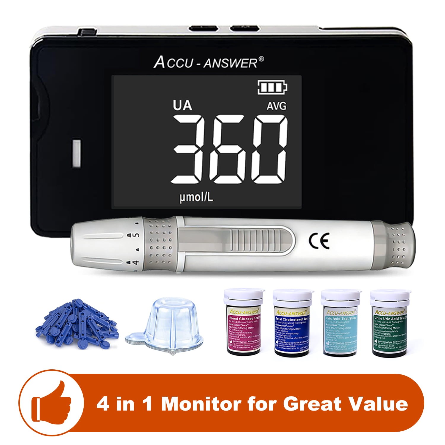 4 in 1 Uric Acid Meter Test Set Urine Uric Acid Gout Tester Total Cholesterol BG