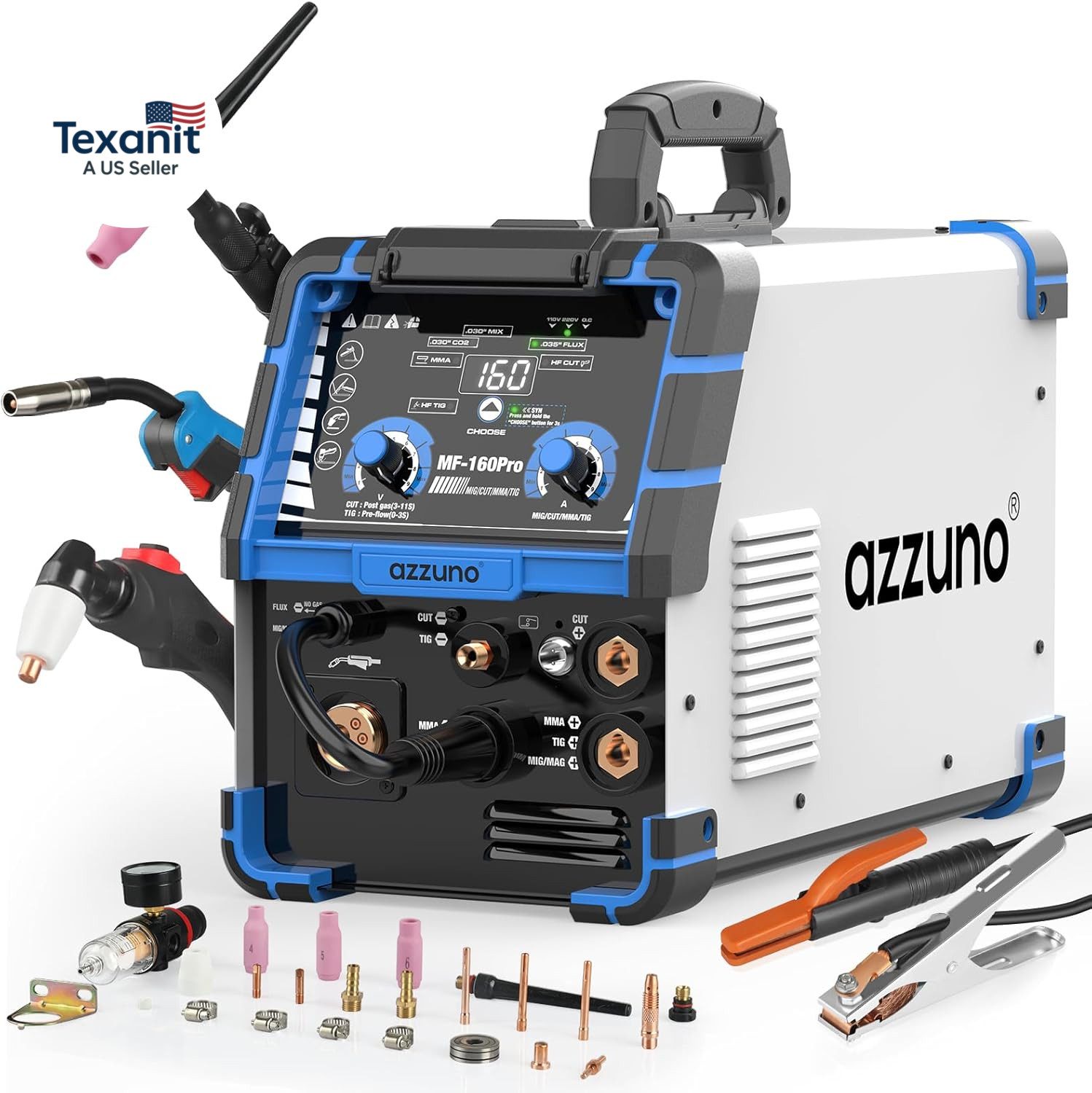 Plasma Cutter Welder Combo 160A, 5 in 1 Plasma Cut/Gas Mig/Flux MIG/HF Tig/Stick