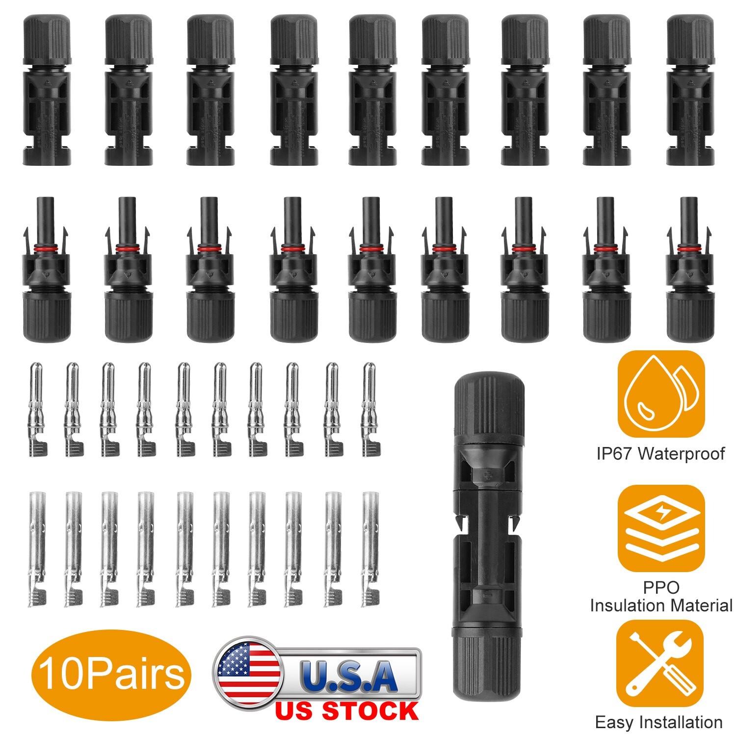 Solar Panel Connectors 10 Pairs Male Female Wire Adapters for Reliable Solar