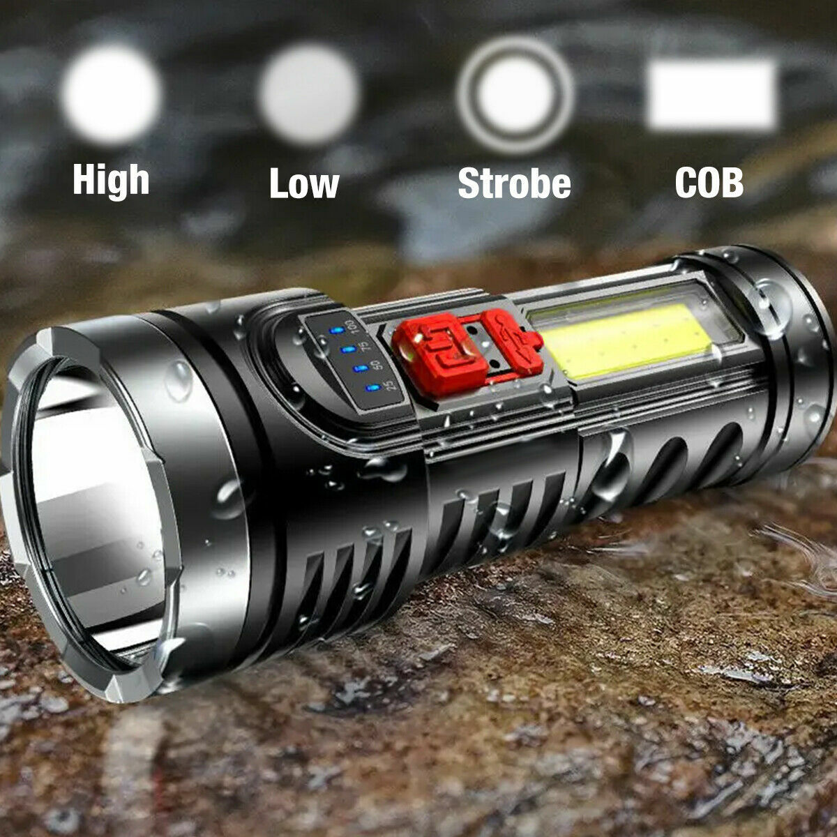 Super Bright  LED Torch Tactical Flashlight USB Rechargeable & Battery