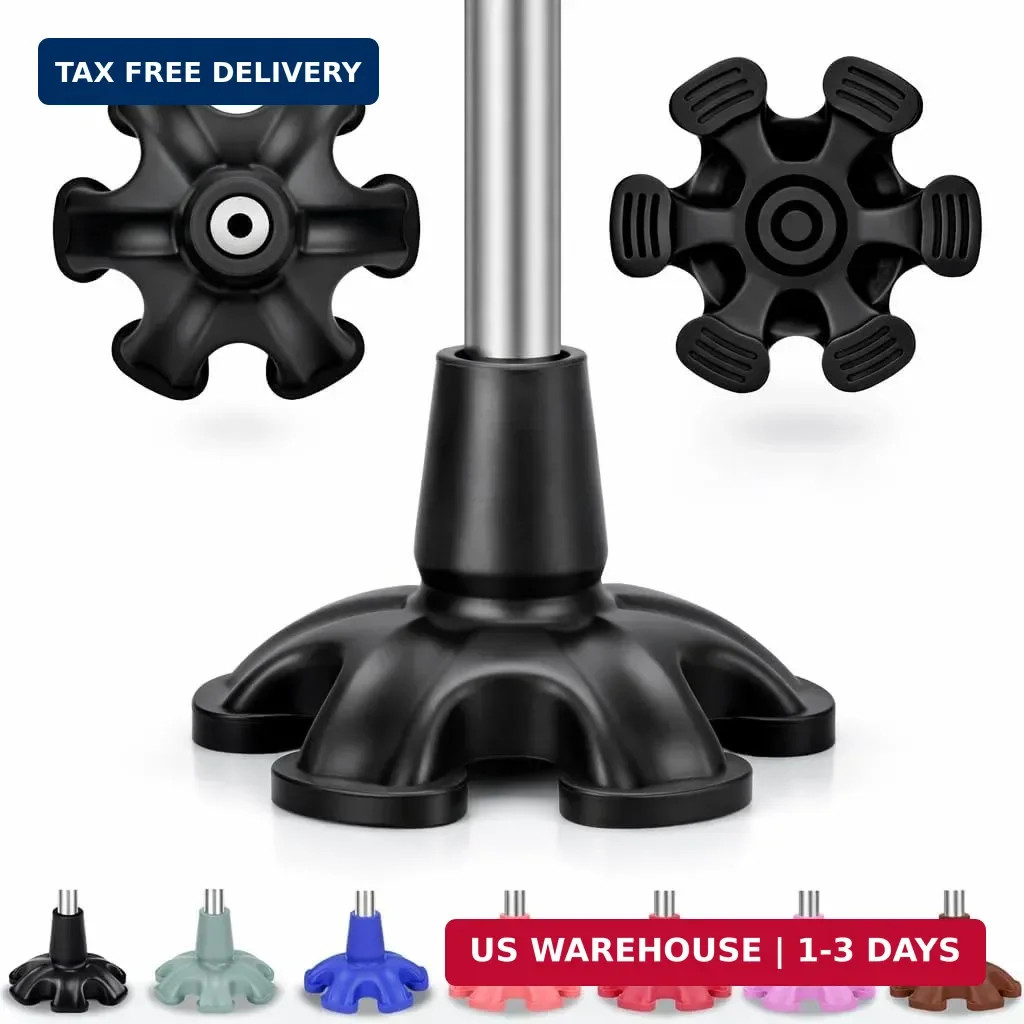 supregear Cane Tip - Self Standing 6 Prong Support Rubber Base for Walking Stick