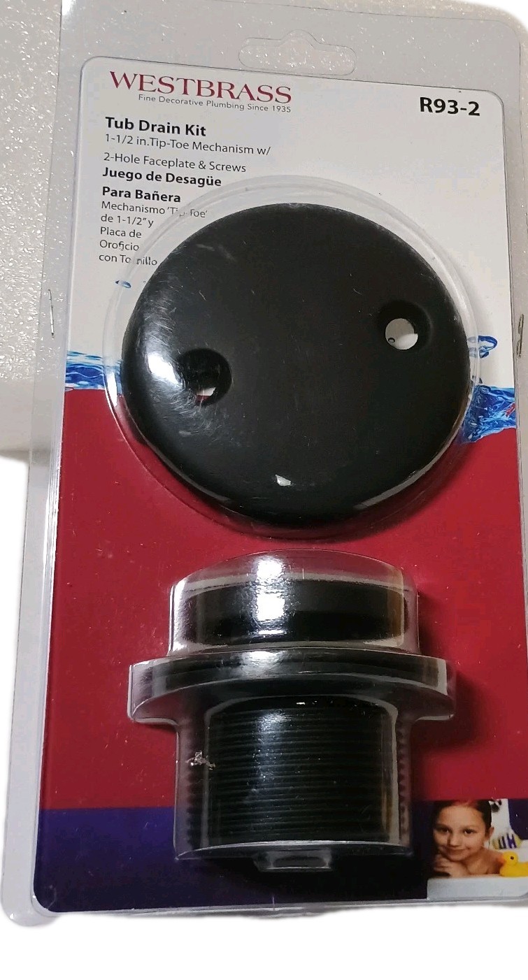 Westbrass R93-2-62 1-1/2" Coarse Thread Tip-Toe Bathtub Drain Trim Set Black