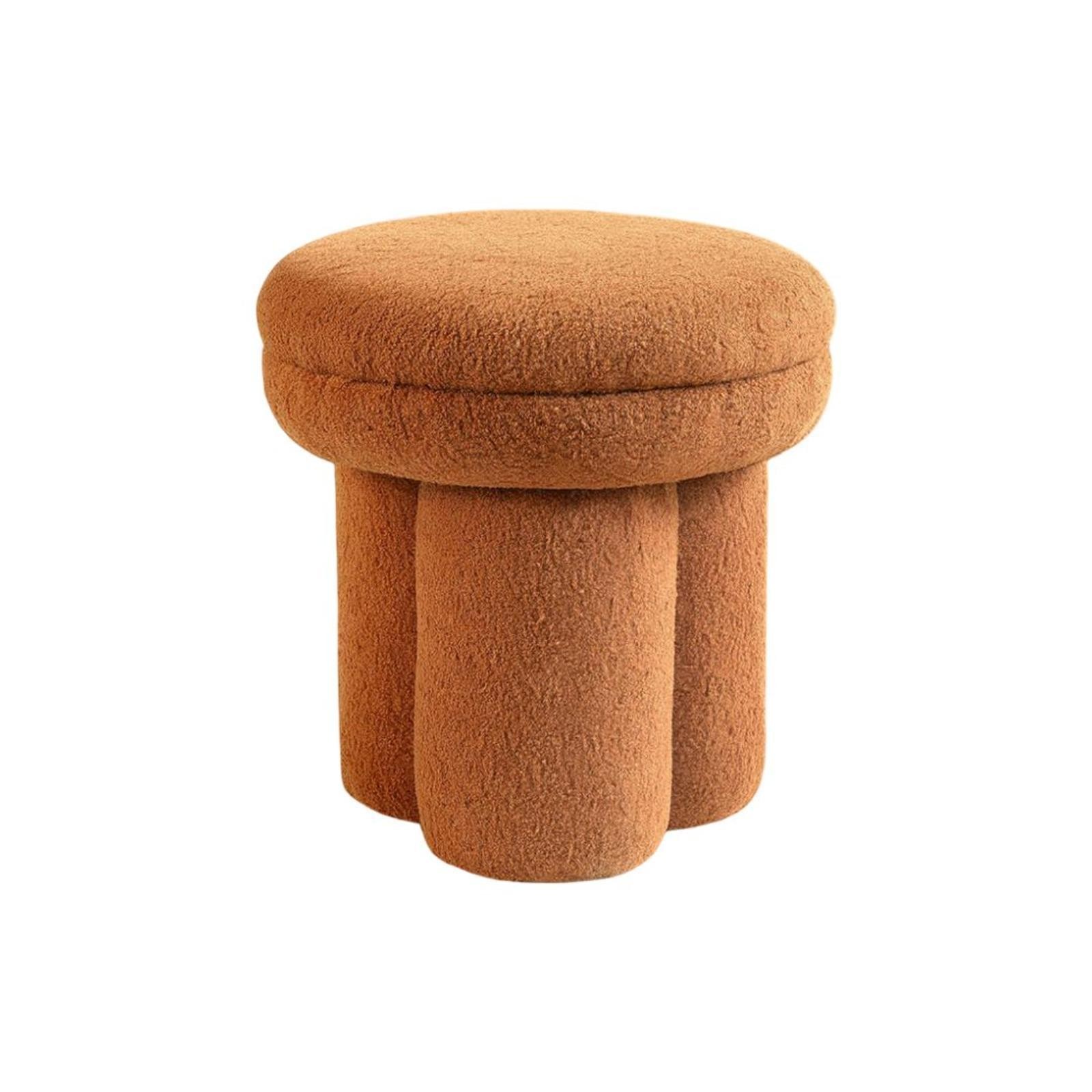 Chairs Accent Seating Brown Mix Shearling Upholstered Stool Round Top Pedestal