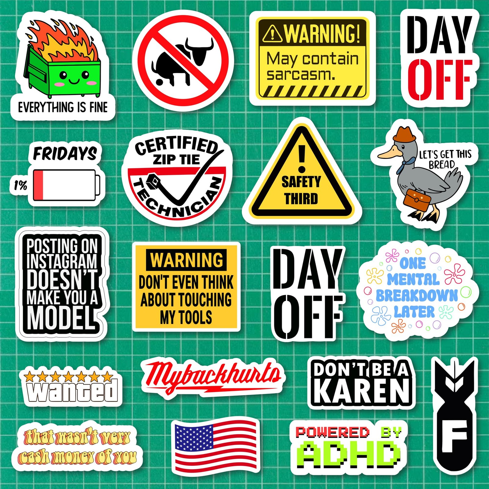 Bulk Safety Warning Vinyl Sticker Pack, Waterproof Hard Hat Stickers for Cons...