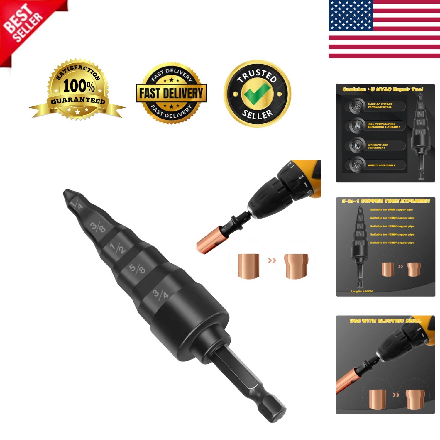 Portable HVAC Copper Pipe 5-in-1 Expander Tool with Multiple Drill Bits
